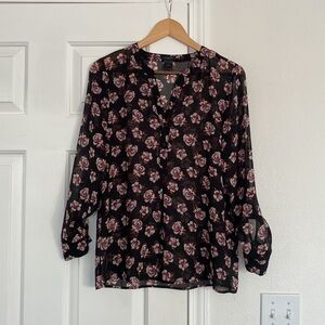 Ann Taylor Factory floral blouse with button and pleated front.